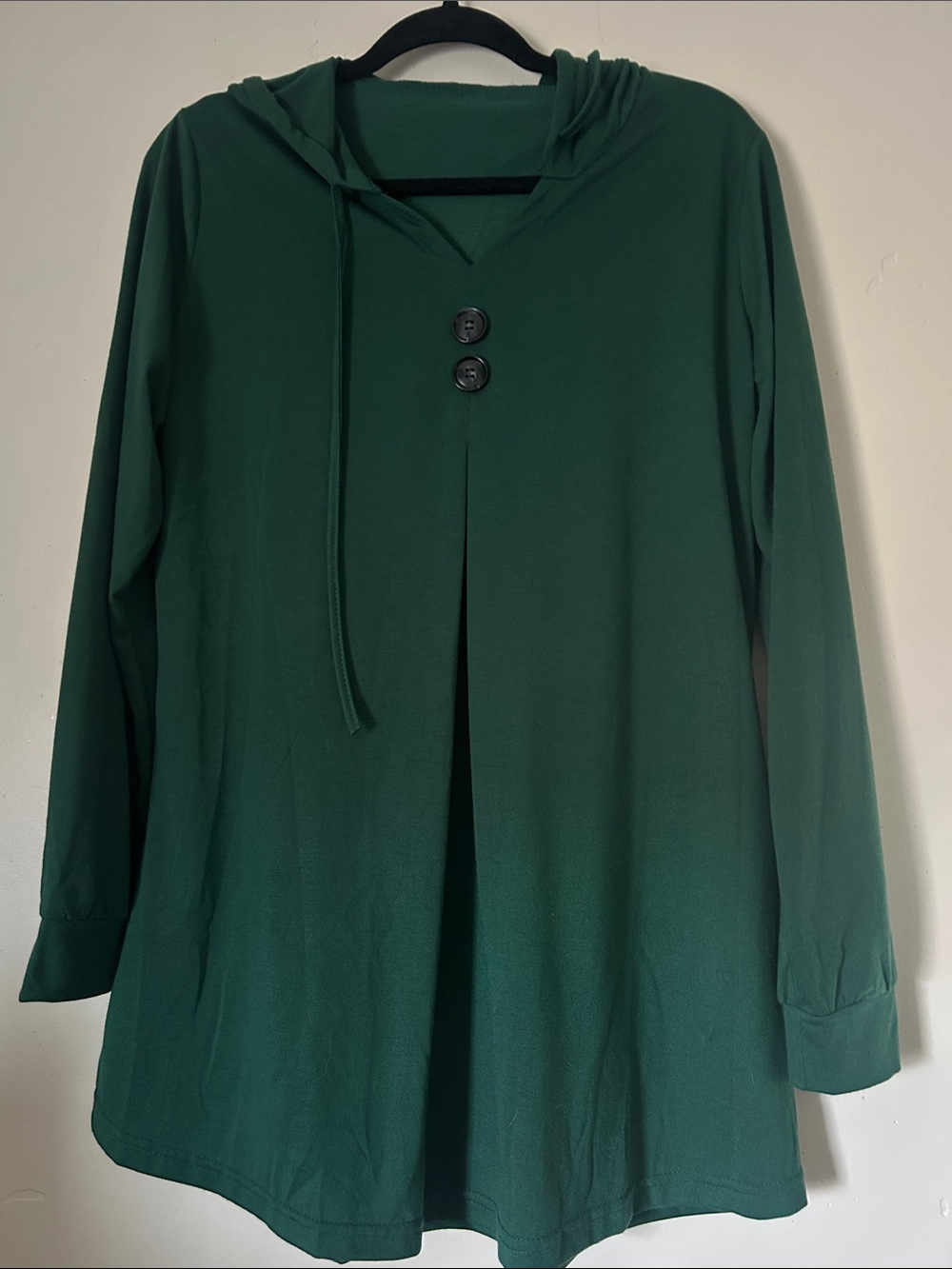 Unbranded Green Hooded Long Sleeve Pullover Tunic with Button Detail Sz  Large